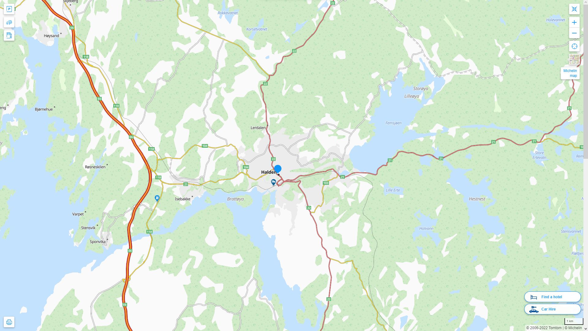 Halden Norvege Autoroute et carte routiere